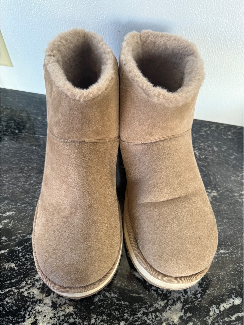 Women's Tan Suede Winter Boots with Faux Fur Lining, Size 8